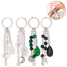 Gemstone with ABS Plastic Imitation Pearl Beaded Keychain with Star/Moon/Sun Alloy Pendants KEYC-PH01516-02