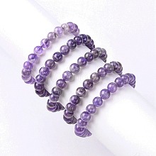Natural Amethyst Round Beaded Stretch Bracelet BJEW-F293-04A