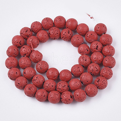 Spray Painted Natural Lava Rock Beads Strands G-N0324-C-05-1