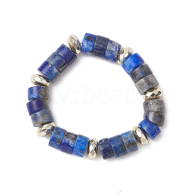 Hematite Beads & Natural Natural Lapis Lazuli Finger Rings for Women RJEW-JR00873-06-1