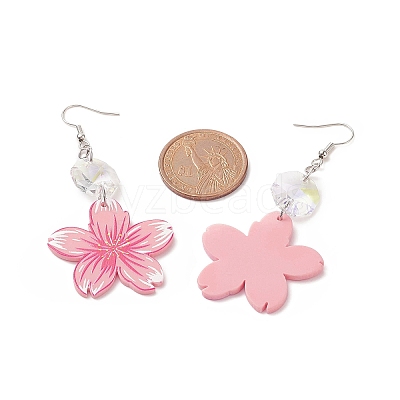 Acrylic Flower Dangle Earrings with Glass Beaded EJEW-JE05157-1