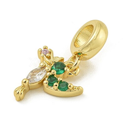 Rack Plating Brass Pave Colorful Cubic Zirconia Bird European Dangle Charms KK-Z067-48G-1
