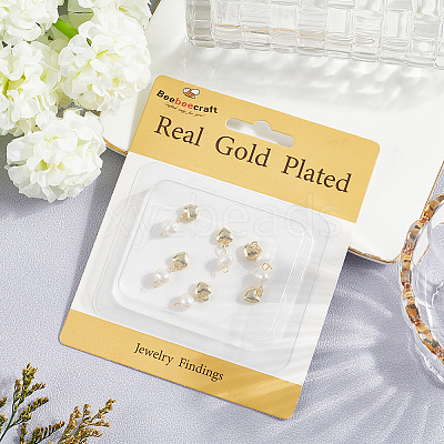 6Pcs Brass & Natural Pearl Heart Pendants KK-BBC0019-31-1
