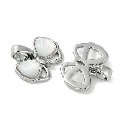 Brass Clear Cubic Zirconia Pave Natural Shell Bowknot Charms KK-P283-09P-1