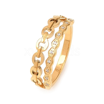 304 Stainless Steel Micro Pave Cubic Zirconia Finger Rings for Women RJEW-K315-01G-1