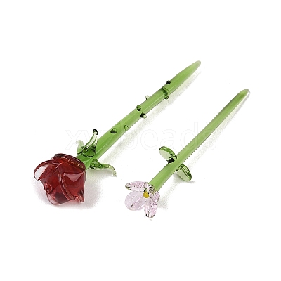 Handmade Lampwork Birthday Flower & Vase Set for Tabletop Display LAMP-D007-002F-1