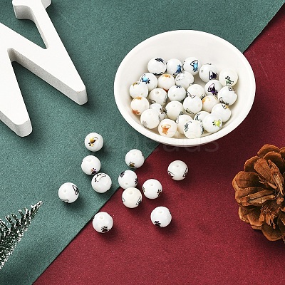 80Pcs 8 Colors Christmas Opaque Glass Beads EGLA-YW0001-07-1
