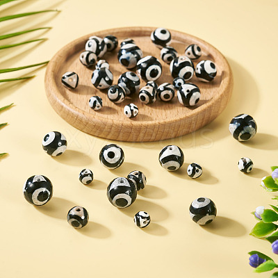 36Pcs 4 Styles Tibetan Style dZi 3-Eye Beads G-TA0002-68-1