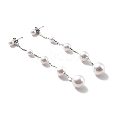 Round Plastic Pearl Beaded Long Chain Dangle Stud Earrings STAS-D179-05P-1
