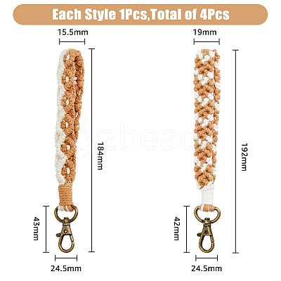 4Pcs 4 Style Cotton Linen Handmade Braided Wrist Lanyard Pendant Decorations KEYC-FH0001-35-1