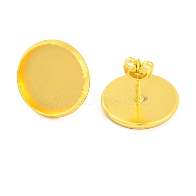 Brass Stud Earring Findings with Flat Round Tray KK-G502-08G-1