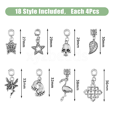 72pcs 18 styles Alloy European Dangle Charms FIND-FH0008-45-1