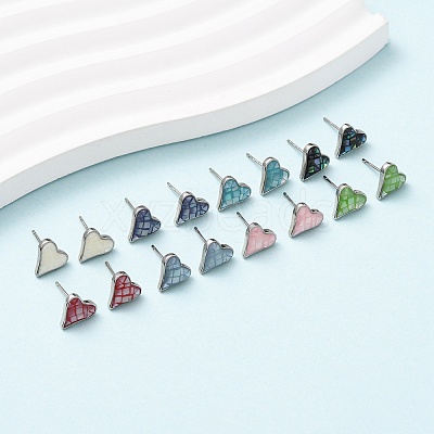 Brass Enamel Heart Stud Earrings EJEW-I322-08P-1