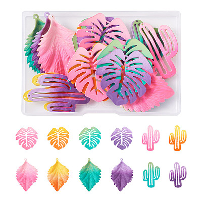 24Pcs 12 Style Gradient Spray Painted Iron Pendants IFIN-TA0001-50-1