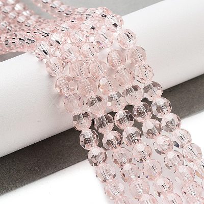 Misty Rose Color Faceted(32 Facets) Round Glass Beads Strands X-EGLA-J042-6mm-19-1