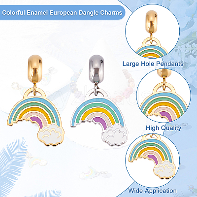 8Pcs 2 Colors 304 Stainless Steel European Dangle Charms STAS-DC0010-74-1