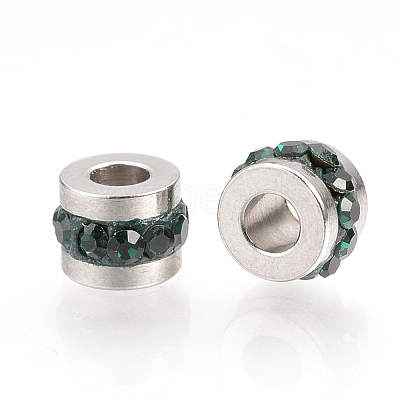 201 Stainless Steel Polymer Clay Rhinestone Inlaid Beads RB-R052-03-1