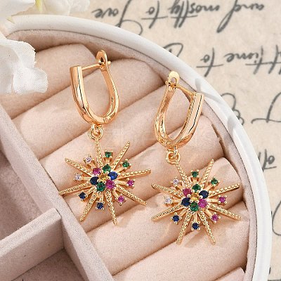 Brass Micro Pave Cubic Zirconia Hoop Earrings EJEW-K300-15G-1