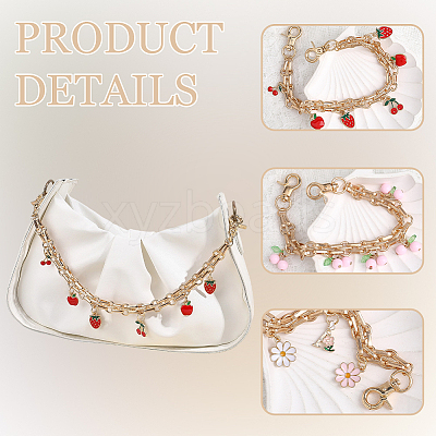 3Pcs 3 Styles Alloy Enamel Flower Cherry Apple Strawberry Charm Alloy Bag Decorative Chains AJEW-CN0006-07-1