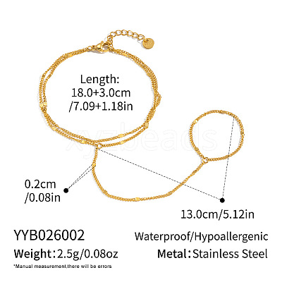304 Stainless Steel Twisted Chain 2-Strand Hand Chain Ring Bracelets for Women MQ9629-1