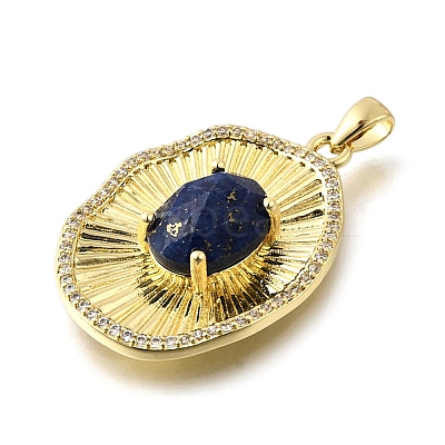 Natural Lapis Lazuli Faceted Oval Pendants KK-U072-19G-1