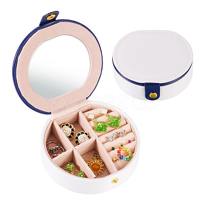 Round PU Leather & Plastic Jewelry Set Storage Box CON-TAC0014-06A-1