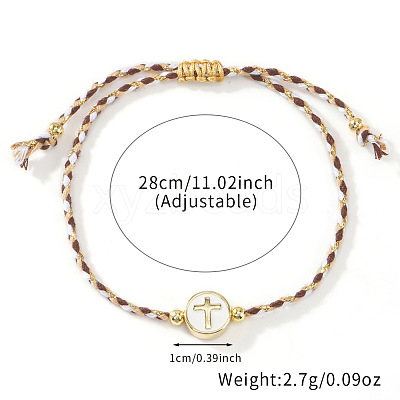 Handmade Flat Round with Cross Brass Resin Beaded Adjustable Bracelets RY0918-6-1