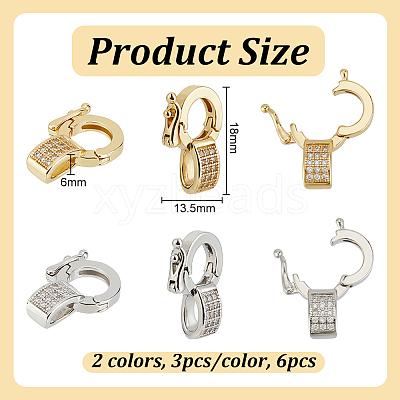 6Pcs 2 Colors Brass Micro Pave Clear Cubic Zirconia Twister Clasps KK-OC0001-47-1