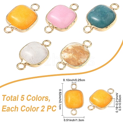 10Pcs 5 Styles Tigerskin Glass & Dyed Natural White Jade & Quartz Crystal Square Links Connector Charmss G-YW0002-75-1
