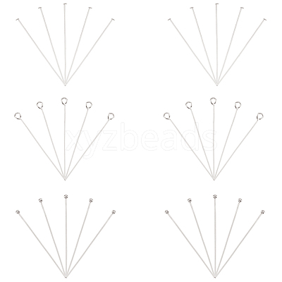 30Pcs 3 Style 925 Sterling Silver Flat Head & Eye & Ball Head Pins STER-PH0002-24-1