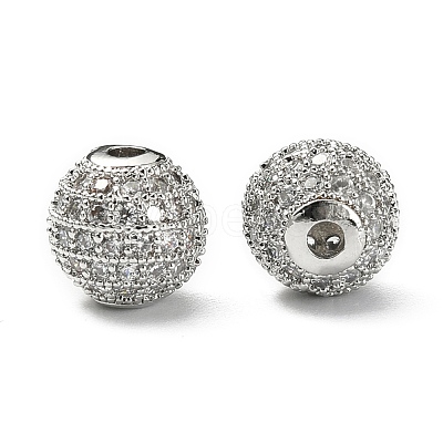 CZ Brass Micro Pave Grade AAA Clear Color Cubic Zirconia Round Beads KK-O065-8mm-05P-NR-1