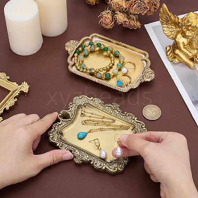 2Pcs 2 Styles Vintage Resin & Alloy Rectangle Tray Display Decorations for Rings Earrings Necklaces AJEW-PH0008-32-1