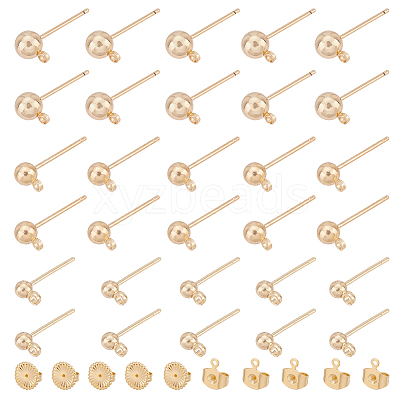 38Pcs 3 Size Brass Ball Stud Earring Post KK-AR0003-01-1