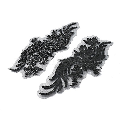Phoenix Tail Pattern Glass Rhinestone & Mesh Base Fabrics Handwork Embroidery Cloth Sew on Appliques PATC-WH0009-02A-1