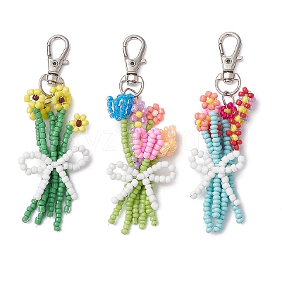 Bouquet Glass Seed Beaded Pendant Decoration HJEW-JM02561-1