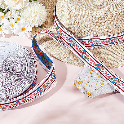 11 Yards Polycotton(Polyester Cotton) Embroidery Flower Ribbon OCOR-GA0001-98B-1