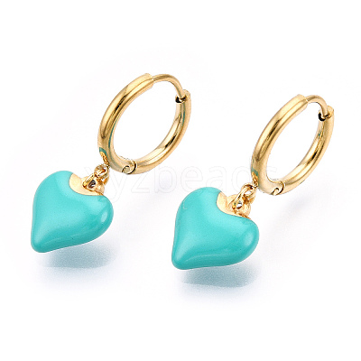 Ion Plating(IP) Enamel Heart Dangle Hoop Earrings EJEW-T018-01B-1
