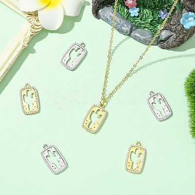 6Pcs 2 Colors Brass Micro Pave Cubic Zirconia Pendants KK-CJ0003-22-1