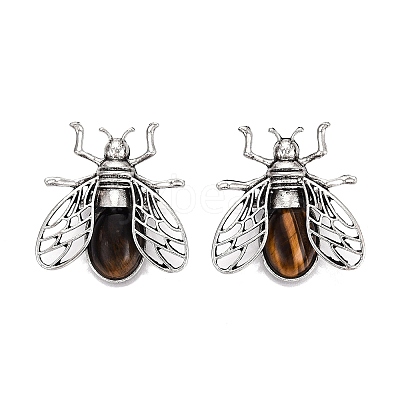 Natural Tiger Eye & Alloy Lapel Pin Brooches GG-N001-04AS-03-1