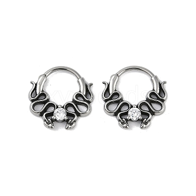 Snake 316 Surgical Stainless Steel Clear Cubic Zirconia Hoop Earrings X-EJEW-G416-39AS-1