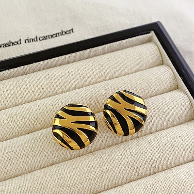 Brass Enamel Stud Earrings EJEW-B120-02G-02-1