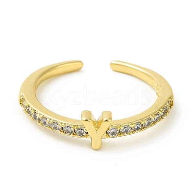 Clear Cubic Zirconia Initial Letter Open Cuff Ring RJEW-H120-09G-Y-1