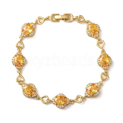 Heart & Oval Brass Micro Pave Cubic Zirconia Link Chain Bracelets for Women BJEW-A163-03G-03-1
