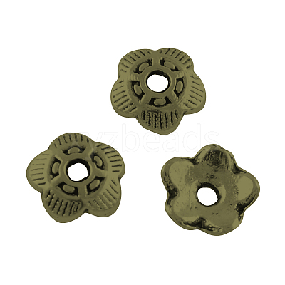 5-Petal Tibetan Style Alloy Bead Caps X-TIBEP-R304-118AB-LF-1