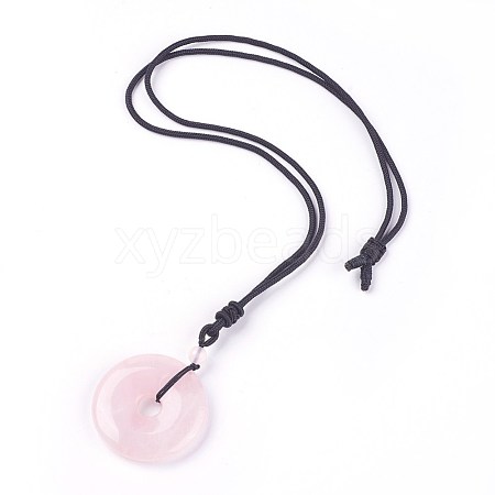 Adjustable Natural Rose Quartz Pendant Necklaces NJEW-A125-C04-1