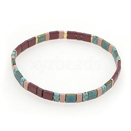 Bohemian Style Rainbow Tila Glass Bead Woven Stripe Bracelet for Women HA7493-8-1