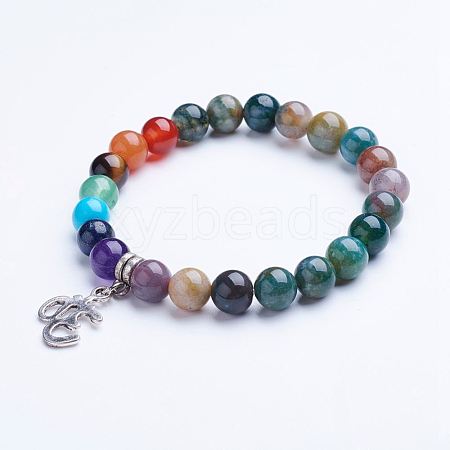 Natural Indian Agate Beaded Stretch Bracelets BJEW-P072-A04-1