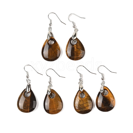 Natutal Tiger Eye Dangle Earrings EJEW-F343-A10-1