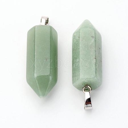 Brass Natural Green Aventurine Pendants G-O160-03H-1