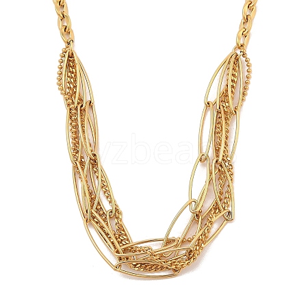 304 Stainless Steel Multi Layerd Oval Bib Necklaces for Women NJEW-A032-09G-02-1